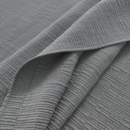 Edredon de algodon puro de lujo Calla Angel Evelyn Stitch Threads, Gris, Juego de Edredon de 3 Piezas King - Imagen 9