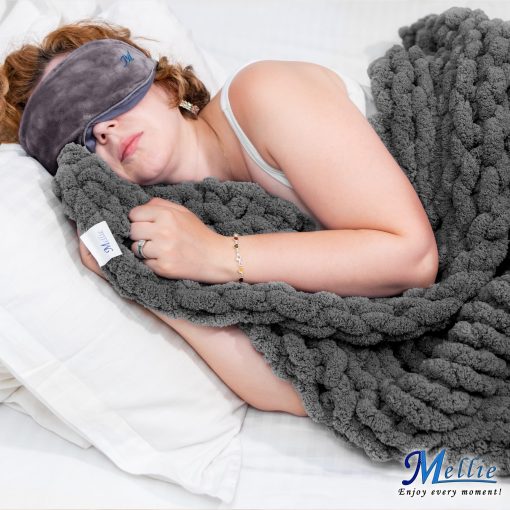 Manta de Lana Gruesa Mellie, Manta de Punto de Cable de Lana Ultra Suave, Manta de Gran Tamano para Sofa Lavable a Maquina - 127x152 cm (Gris Oscuro) - Imagen 8