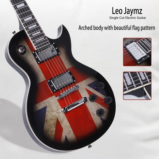 Guitarra electrica de tamaño completo modelo Single Cut Leo Jaymz - con increible calcomania de la bandera del Reino Unido en la parte superior arqueada (Bandera del Reino Unido) - Imagen 3