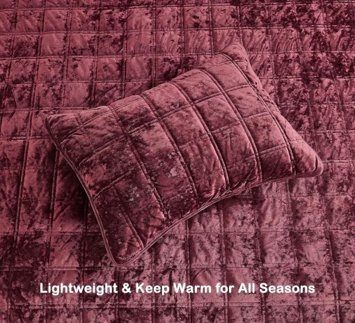 Chezmoi Collection Piers Juego de Colchas de Terciopelo Borgoña King Oversized, Set de 3 Piezas de Ropa de Cama de Terciopelo Desgastado Todo el Año - Reversible de Microfibra Cepillada con Doble Cuadrado de Costura - Imagen 6