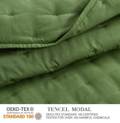 Juego de Edredon Chezmoi Collection de Tencel Modal Mezcla Tamano King, Verde Bosque - Edredon Ligero Suave con Diseno de Puntada en Forma de Luna para Todas las Estaciones - Imagen 5
