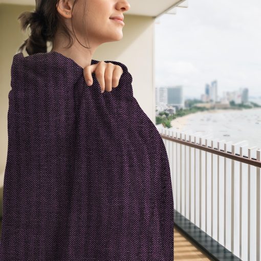 EH Pure Cashmere Shawl, Manton, Manta, Envoltura Ultra Suave, Manta para Sofa, Cama y Viaje, (40" X 82") Espiga (Morado y Negro) - Imagen 2