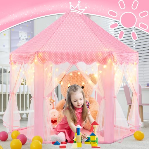 Tienda de Princesa EVOIONOS para Ninas, Tienda Infantil Interior, Tienda de Ninas con Luces de Estrella, Tienda de Juego Rosa para Ninos Pequenos, Tienda de Castillo de Princesa para Ninas, Tienda de Juguetes de 55 x 53 pulgadas - Imagen 3