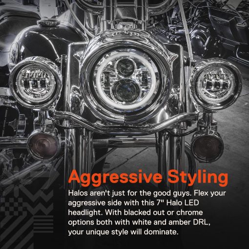 Faro LED de 7"/4.5" para Harley Davidson + Soporte de Montaje [Acabado Cromado] [HALO DRL] [4500/1440 LM] [Plug & Play] para Dyna Electra Glide Road King Softail Fatboy - Imagen 2