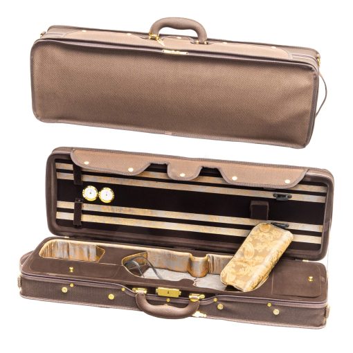 Estuche rigido para violin MI&VI NF-9001 4/4 (tamano completo) Interior de Seda de Lujo | Espuma de Alta Densidad | Bolsillo para Partituras | Correas Ajustables | Higrometro | Termometro (Marron)