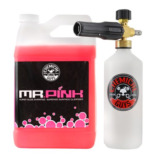 Shampoo y Jabon de Limpieza Superficial Chemical Guys Mr. Pink, 128 fl oz (1 Galon) + HOL144 TORQ Canon de Espuma para Nieve, Funciona con Lavadora de Presion (2 Articulos)