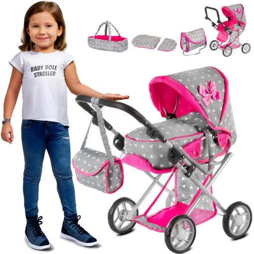 Cochecito de munecas Kinderplay | Cochecito de bebe | Carriola de munecas - Cochecito para munecas con manija ajustable (14.37-25.20 pulgadas) | Cochecito de muneca | Cochecitos para munecas reborn, Modelo KP0200S