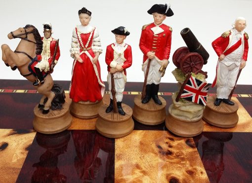 Juego de Ajedrez de la Guerra de Independencia Americana con Tablero de Cerezo y Madera de Cerezo Burl de 18 pulgadas - Imagen 3