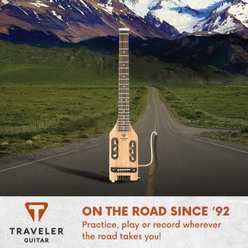 Guitarra acustica electrica de cuerpo de caoba ultra ligera para viajeros | Guitarra acustica electrica portatil con reposapies desmontable | Guitarra de viaje sin cabeza de escala completa de 24 3/4" | Guitarra de viaje con funda personalizada - Imagen 5