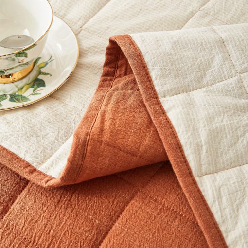 Edredones Queen Size Quemados Naranja de softpage - Juego de Edredon Queen Size de 3 Piezas con Cubrecamas a Rayas en Crema y 2 Fundas para Almohadas - Ropa de Cama - Imagen 6
