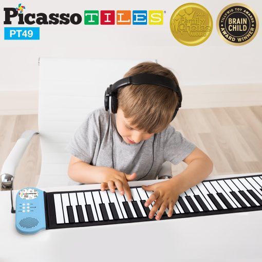 Piano de Teclado Digital Educativo Portatil de 49 Teclas PicassoTiles PT49 con Funcion de Grabacion, 8 Tonos Diferentes, 6 Canciones Educativas de Demostracion y Altavoz Incorporado - Azul - Imagen 2