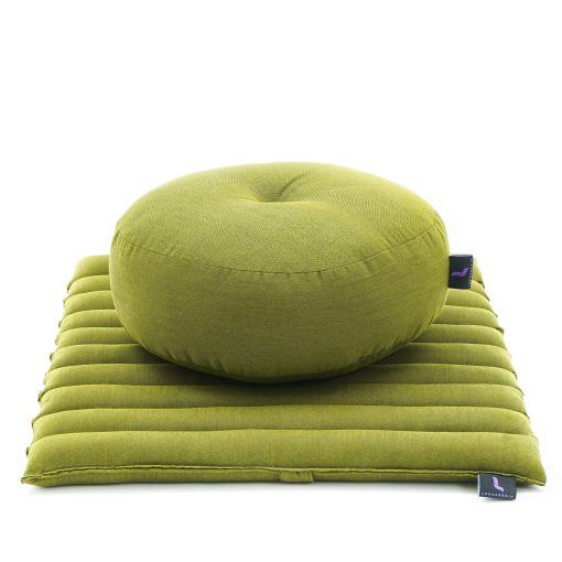 Set de cojin de meditacion Leewadee ? 1 cojin pequeno de yoga Zafu y 1 pequena alfombra enrollable Zabuton llenos de Kapok, Verde