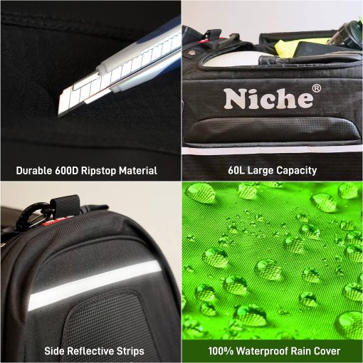 Bolsa Trasera para Motocicleta Niche, Resistente a la Intemperie, Cola de Tronco para Moto Deportiva y Moto de Calle, Tipo Universal - 60L (NMO-2211) - Imagen 2