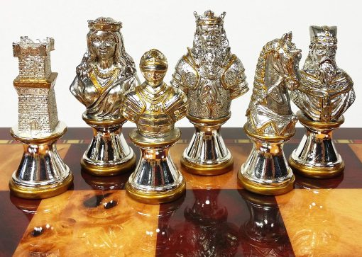 Juego de ajedrez de Caballeros de las Cruzadas de la Edad Media con bano de oro y plata - NO Tablero - Imagen 3