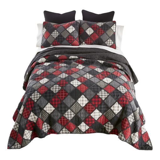 Juego de Ropa de Cama Acolchada de Algodon Lumberjack de Donna Sharp - Juego de Colcha de Tamano King de 3 Piezas - Incluye 1 Colcha y 2 Fundas de Almohada - Lavable a Maquina - Perfecto para Decoracion Rustica