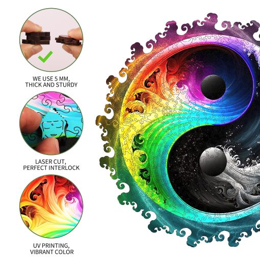 Rompecabezas de madera unico Mys Aurora - Yin Yang Mandala, 500 piezas tamano King 16.8" x 16.8", Rompecabezas de madera original Mandala, Paquete hermoso, Mejor regalo para adultos - Imagen 4