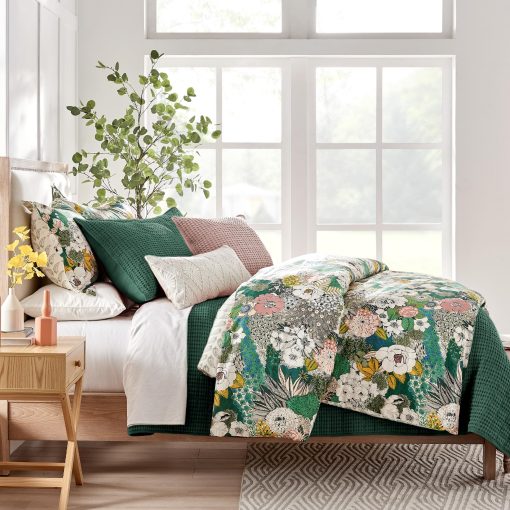 Levtex Home - Mills Waffle - Juego de Edredon para Cama Full/Queen - Verde Bosque Algodon Waffle - Tamaño del Edredon (88 x 92 pulgadas), Tamaño del Funda (26 x 20 pulgadas) - Imagen 3
