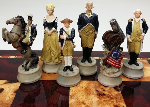 Juego de Ajedrez de la Guerra de Independencia Americana con Tablero de Cerezo y Madera de Cerezo Burl de 18 pulgadas - Imagen 4
