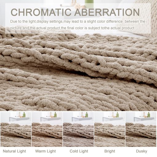 Manta de Punto Grueso para Lanzar 60"X 80", 100% Hecha a Mano con Hilo de Chenille Suave, 6.7lbs Mantas Gruesas de Punto de Cable, Grandes Lanzamientos de Ganchillo de Nudo de Cuerda para Sofa de Cama Decoracion del Hogar, Taupe - Imagen 6