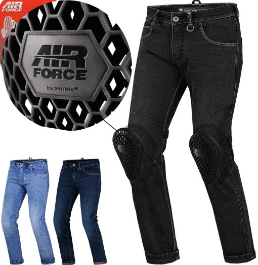 Pantalones de moto SHIMA Devon - Pantalones elasticos ajustados ventilados con refuerzos FiberQL, protectores de rodillas y caderas CE (Hombres, Negro, 38 Largo)