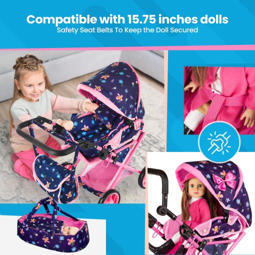 Carriola de muneca Kinderplay | Cochecito de bebe de muneca | Carro de bebe de muneca - Cochecito para munecas con mango ajustable (14.37-25.20 pulgadas) | Cochecito de muneca | Cochecitos Reborn, Modelo KP0200I - Imagen 3