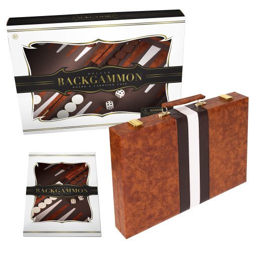 Juego de Backgammon 15 pulgadas, Mediano - Juego de Mesa Clasico para Adultos y Ninos con Estuche de Cuero Premium - Incluye Guia de Estrategia y Consejos (Marron) - Imagen 2