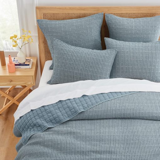 Levtex Home - Mills Waffle - Juego de edredon Full/Queen - Algodon Waffle Chambray - Tamano del edredon (88 x 92in.), Tamano de la funda de almohada (26 x 20in.) - Imagen 2