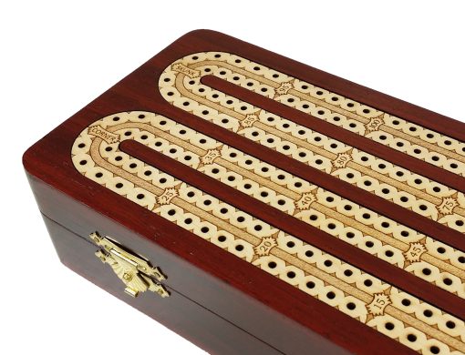 Tablero de Cribbage Continuo de 12 1/2" con Almacenamiento de Cartas en Madera de Arce y Pistas de Madera Roja - Imagen 6
