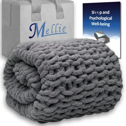 Manta de Lana Gruesa Mellie, Manta de Punto de Cable de Lana Ultra Suave, Manta de Gran Tamano para Sofa Lavable a Maquina - 127x152 cm (Gris Oscuro)