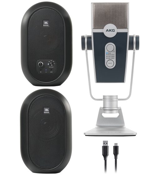Monitores de Referencia Compactos para Escritorio J BL Professional 1 Series 104-BT con Bluetooth, Negro, Vendido como Par con AKG Pro Audio Lyra Ultra-HD, Cuatro Modos de Captura, Microfono USB-C