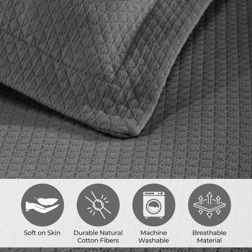 Juego de Colcha Superior Premium Extra Grande, Diseño de Jacuard Diamante Solitario, Suave, Transpirable, Todo Temporada, Fundas de Almohada a Juego, Ropa de Cama Ligera y Acogedora, King, Gris - Imagen 3
