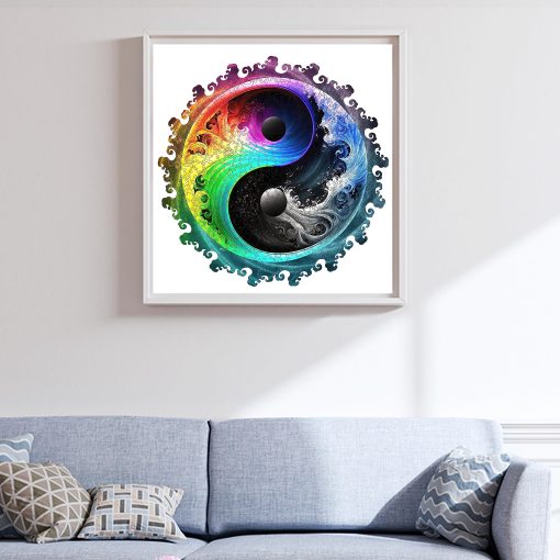 Rompecabezas de madera unico Mys Aurora - Yin Yang Mandala, 500 piezas tamano King 16.8" x 16.8", Rompecabezas de madera original Mandala, Paquete hermoso, Mejor regalo para adultos - Imagen 6