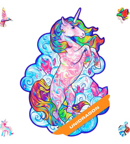 Rompecabezas de madera original UNIDRAGON - Unicornio inspirador, 700 piezas, Tamaño Real 17.7"x23.6", Hermoso paquete de regalo, Forma unica El mejor regalo para adultos y niños