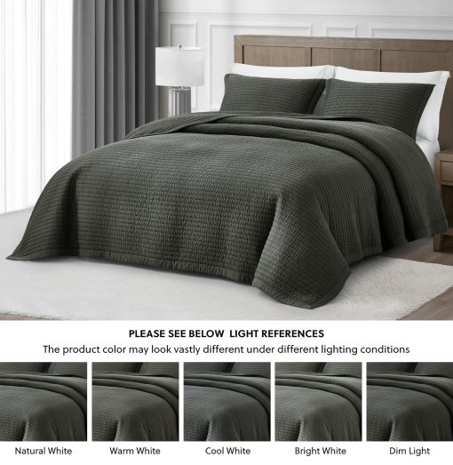 Juego de Colcha de 100% Tencel Lyocell Queen Size - Gris Pizarra Costura Pick Stitch Colcha Suave y Transpirable de 250GSM Relleno de Algodon para Todas las Estaciones - Imagen 5