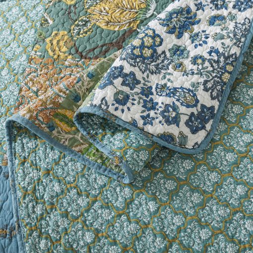 Colcha de Patchwork de Algodon NEWLAKE, Juego de Colcha de 3 Piezas con Bordado Real Cosido a Mano, Juego de Cubrecamas Matelasse Reversible, Verde Jardin de Granja, Tamano King - Imagen 9