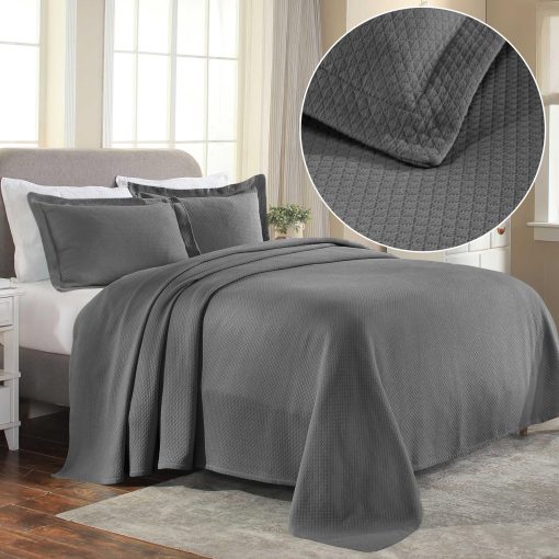 Juego de Colcha Superior Premium Extra Grande, Diseño de Jacuard Diamante Solitario, Suave, Transpirable, Todo Temporada, Fundas de Almohada a Juego, Ropa de Cama Ligera y Acogedora, King, Gris - Imagen 2