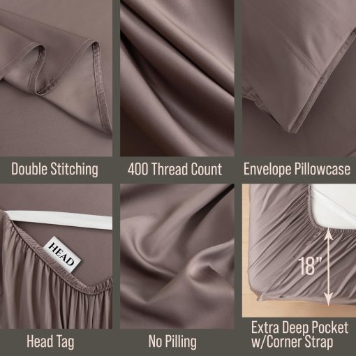 Juego de sabanas de lujo para cama Queen Bella Coterie | Cultivado organicamente | Ultra suave | Refrigerante para quienes duermen calientes | Bolsillo profundo de 18" | Viscosa hecha de bambu [Mocha] - Imagen 3