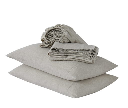 Juego de Sabanas de Lino Berklan Tamano King 100% Lino Frances Natural con Lavado de Piedra 16 Pulgadas de Profundidad Ultra Transpirable (1 Sabana Plana, 1 Sabana Ajustable y 2 Fundas de Almohada de Lino King)