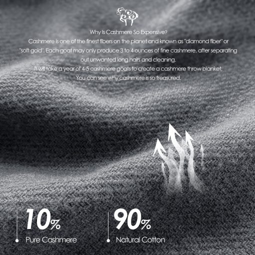 Manta de Cachemira y Algodon Style Quarters, 10% Cachemira 90% Algodon, Tamano Queen, Mantas Ligeras para Cama, Transpirables y Acogedoras, Manta Suave de Cachemira para Todas las Estaciones, Gris, 90x90 pulgadas - Imagen 3