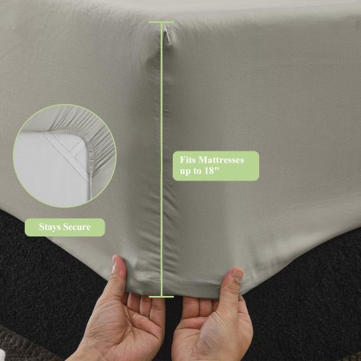 Juego de sabanas NAP&SLEEP Jade 100% viscosa en gris, tamano completo (bolsillos profundos para ajustarse a colchones de hasta 18 pulgadas de grosor) - Imagen 6