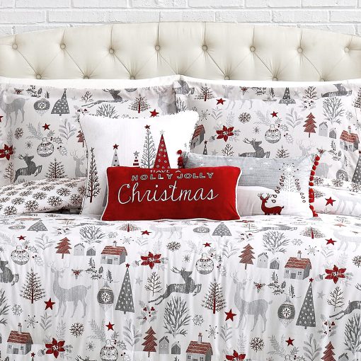 Set de Edredon navideño Southshore Fine Living, tamaño King con Fundas de almohada, Juego de Ropa de Cama navideña, Set de Edredon King/California King de 3 Piezas, arbol de Navidad y Reno Feliz Navidad, Rojo y Blanco - Imagen 3