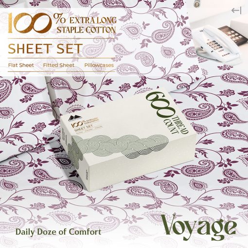 Juego de Sabanas de 100% Algodon Egipcio Estampado de Mayfair Linen - Juego de Sabanas 4 PC King de 600 Hilos, Sabanas de Lujo de Saten para Cama King, Bolsillos Extra Profundos de 16" para Cama King - Paisley - Imagen 4