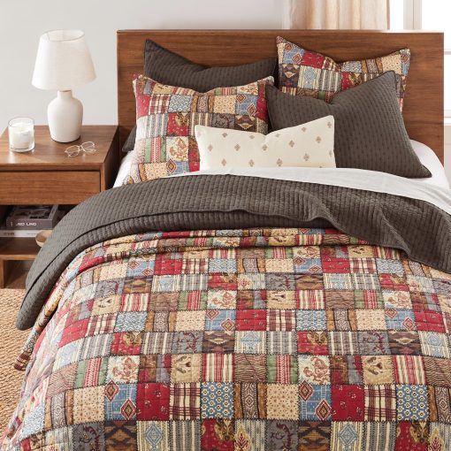 Set de Edredon Levtex Home - Cruz de Punto de Cocoa - 100% Algodon - Edredon King/Cal King (106x92 pulg.) + 2 Fundas King (36x20 pulg.) - Reversible - Tela de Algodon - Imagen 2