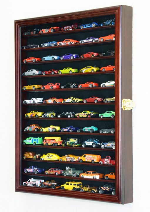Exhibidor de modelos de coche a escala 1/64 de Hot Wheels y Matchbox con gabinete de pared y puerta UV de 98% - Cerezo - Imagen 3