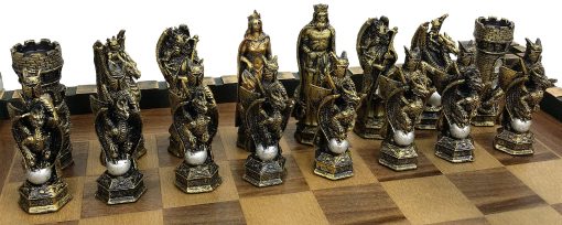 Juego de ajedrez medieval King Arthur Sir Lancelot de oro y plata sin tablero - Imagen 3