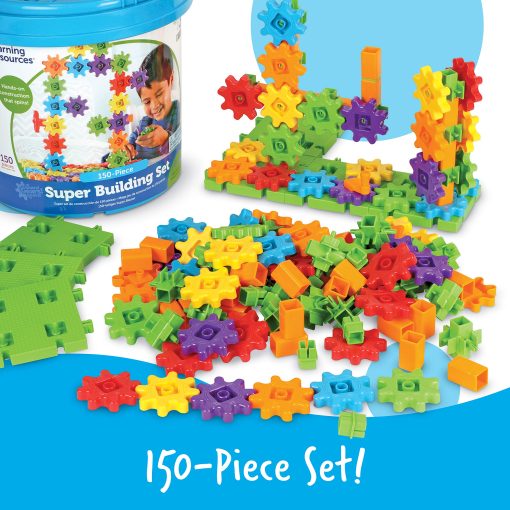 Set de Construccion Learning Resources Gears! Gears! Gears! Super Building Toy, Juguetes STEM, Juguetes de Construccion, Engranajes para Ninos, 150 Piezas, Edades 3+ - Imagen 4