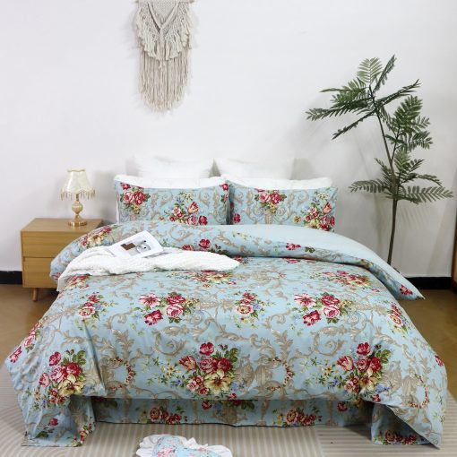 Juego de Ropa de Cama Softta Boho Chic Shabby Floral Classic Luxury Elegant Peony and Leaves Cal King Size 4Pc 1 Cubierta de Edredon+Sabana Plana+2 Fundas de Almohada 100% Algodon Egipcio
