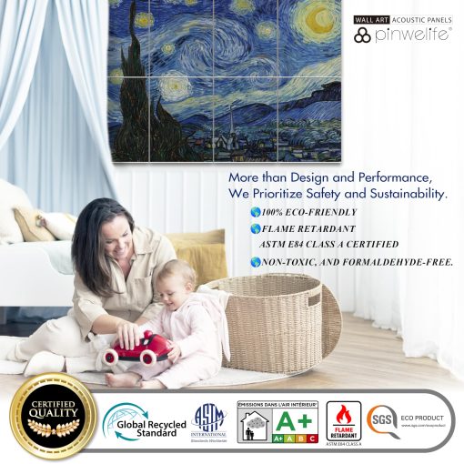 Paneles Acusticos de Arte de Pared PINWELIFE, Paneles Absorbentes a Prueba de Sonido para Hogar/Oficina, Decorativos Absorbentes para Reduccion de Ruido y Eco (48"x32", Van Gogh_The Starry Night) - Imagen 6