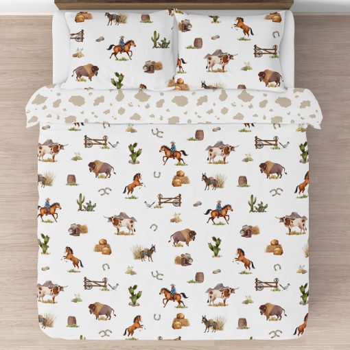 Set de Comforter Queen Sweet Jojo Designs Western Cowboy para Ninos Jovenes y Adultos - Estampado de Vaquero Occidental con Taupe y Blanco - 3 Piezas - Imagen 3