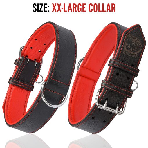 Collar Ajustable de Cuero Genuino Acolchado para Perro de Raza Pesada K-9 (XL, Negro/Hilo Rojo) - Imagen 4